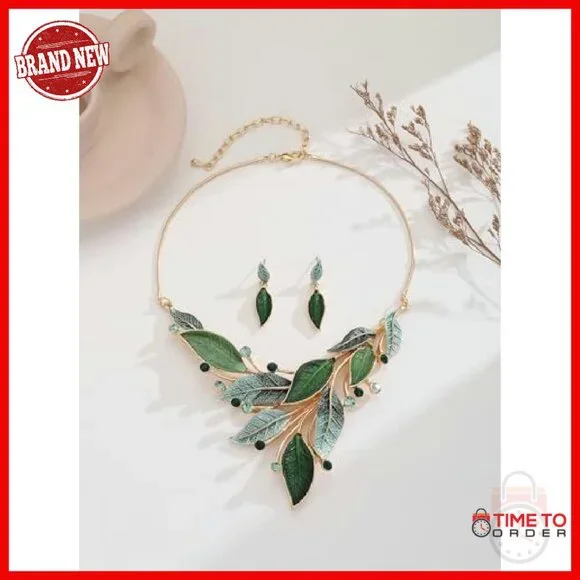 Vintage Chunky Statement Jewelry Set Leaf Floral Geometric Boho Necklace